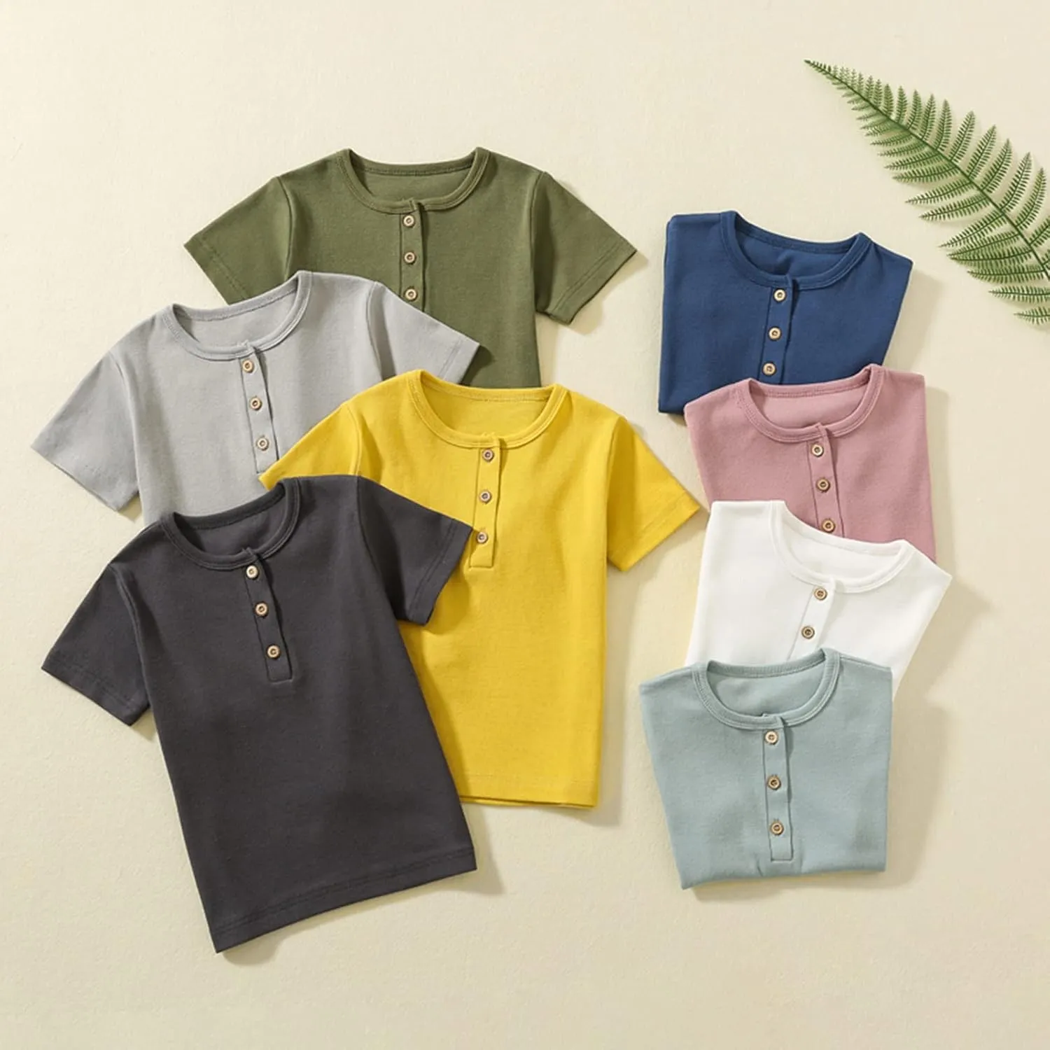 Toddler Short Sleeve Henley Shirt Boys Ribbed T-Shirt