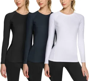 TSLA Women's Sports Compression Shirt, Cool Dry Fit Long Sleeve Workout Tops, Athletic Exercise Gym Yoga Shirts