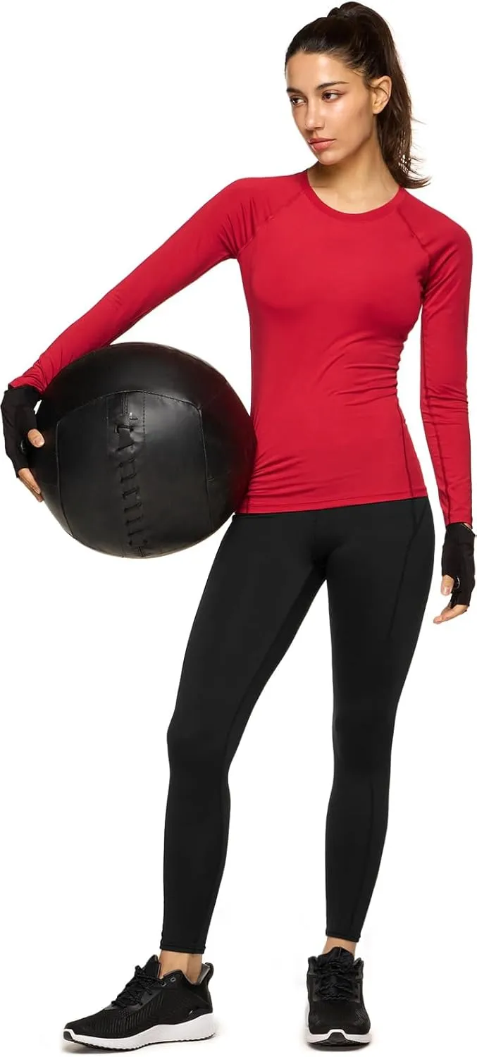 TSLA Women's Sports Compression Shirt, Cool Dry Fit Long Sleeve Workout Tops, Athletic Exercise Gym Yoga Shirts