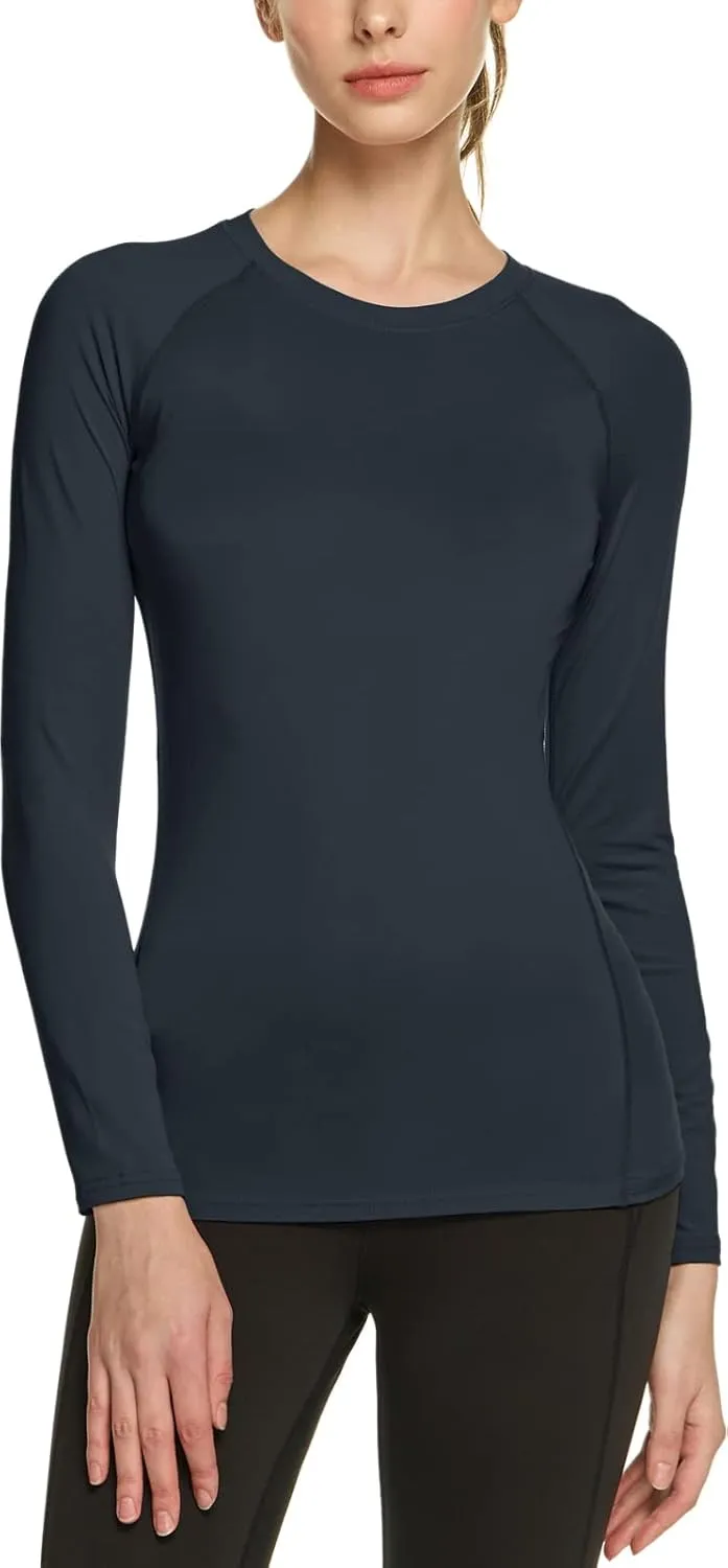 TSLA Women's Sports Compression Shirt, Cool Dry Fit Long Sleeve Workout Tops, Athletic Exercise Gym Yoga Shirts