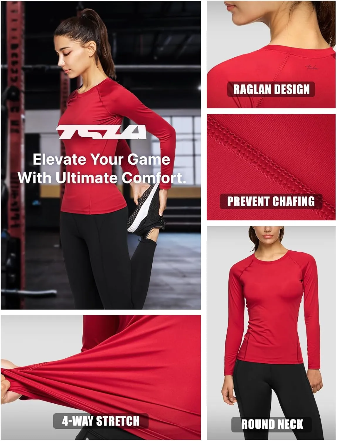 TSLA Women's Sports Compression Shirt, Cool Dry Fit Long Sleeve Workout Tops, Athletic Exercise Gym Yoga Shirts