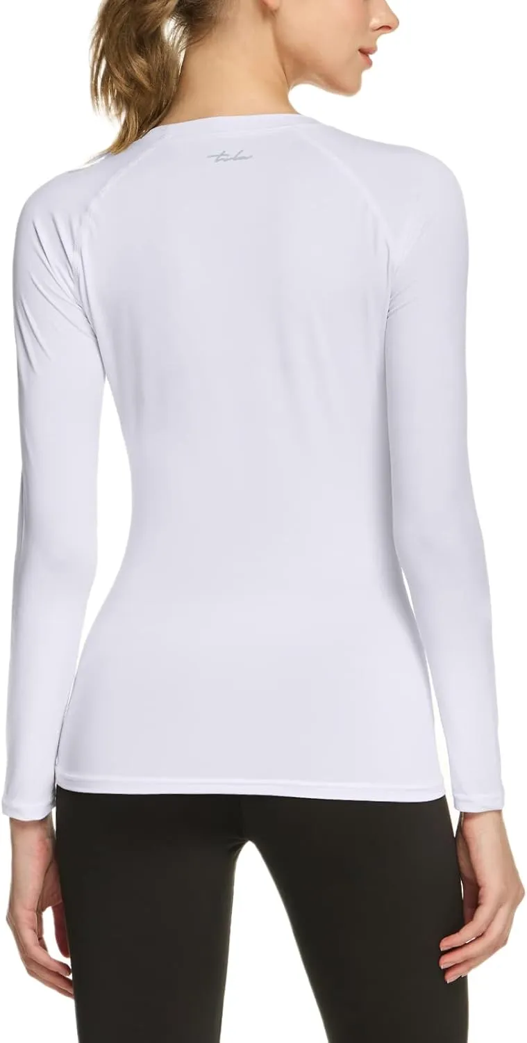 TSLA Women's Sports Compression Shirt, Cool Dry Fit Long Sleeve Workout Tops, Athletic Exercise Gym Yoga Shirts