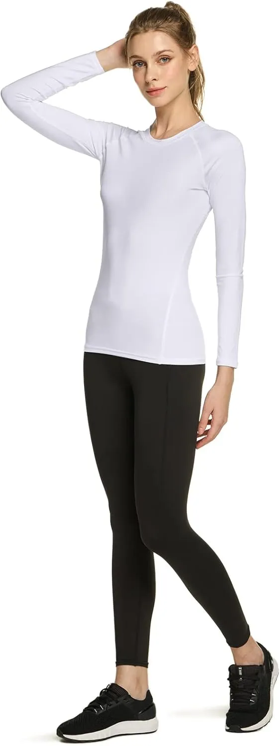 TSLA Women's Sports Compression Shirt, Cool Dry Fit Long Sleeve Workout Tops, Athletic Exercise Gym Yoga Shirts