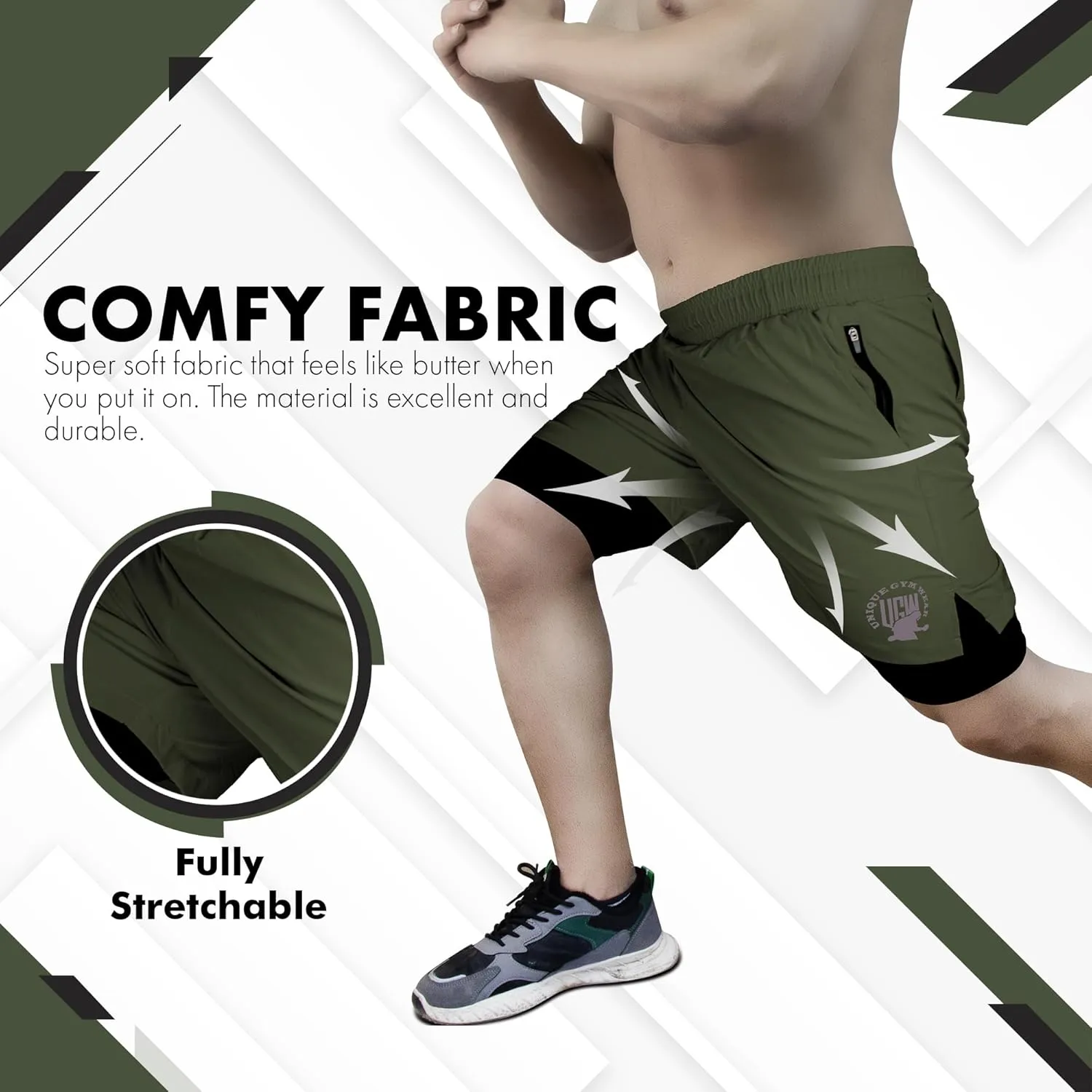 UGW Men’s 2-in-1 Quick Dry Athletic Running Shorts, Workout Shorts with Zip Pockets & Towel Loop, Gym Shorts 5" & 7" Inseam