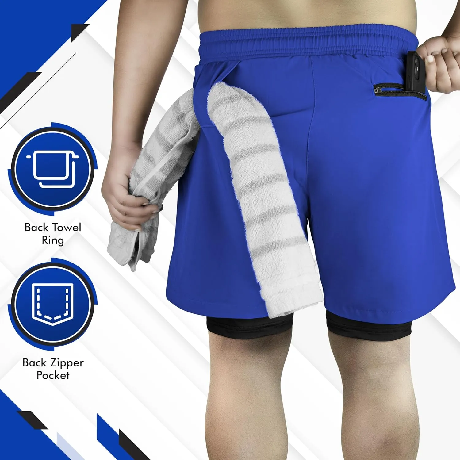 UGW Men’s 2-in-1 Quick Dry Athletic Running Shorts, Workout Shorts with Zip Pockets & Towel Loop, Gym Shorts 5" & 7" Inseam