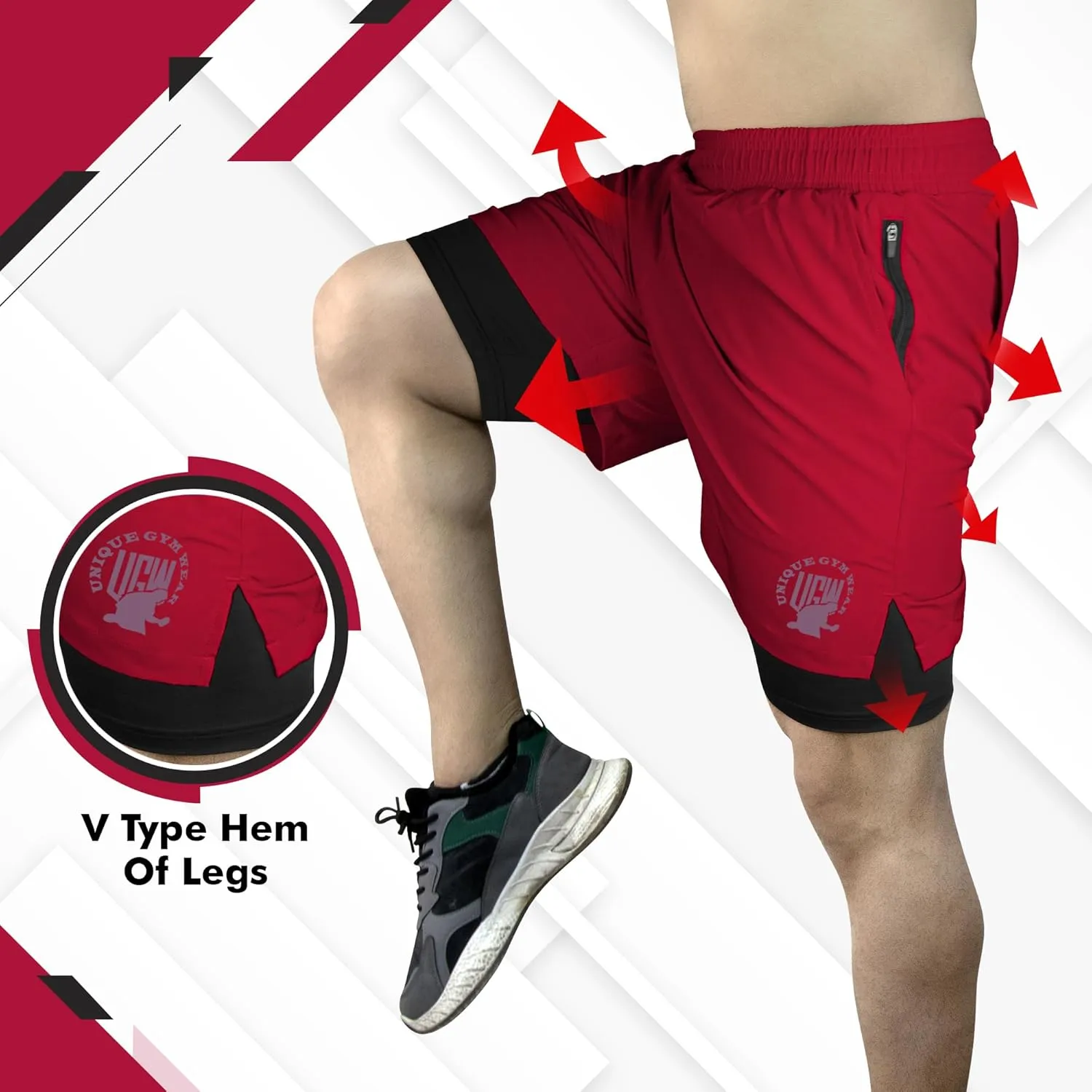 UGW Men’s 2-in-1 Quick Dry Athletic Running Shorts, Workout Shorts with Zip Pockets & Towel Loop, Gym Shorts 5" & 7" Inseam