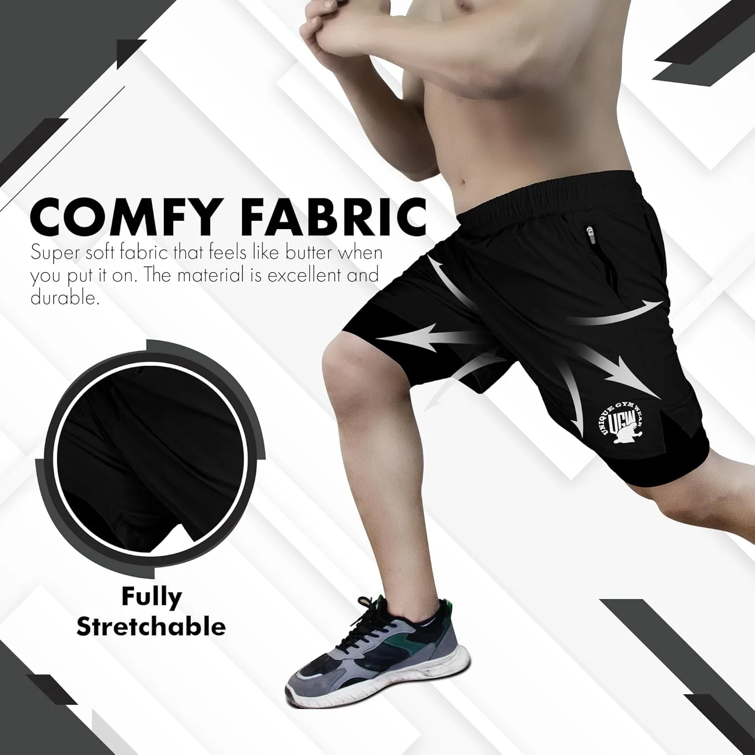UGW Men’s 2-in-1 Quick Dry Athletic Running Shorts, Workout Shorts with Zip Pockets & Towel Loop, Gym Shorts 5" & 7" Inseam