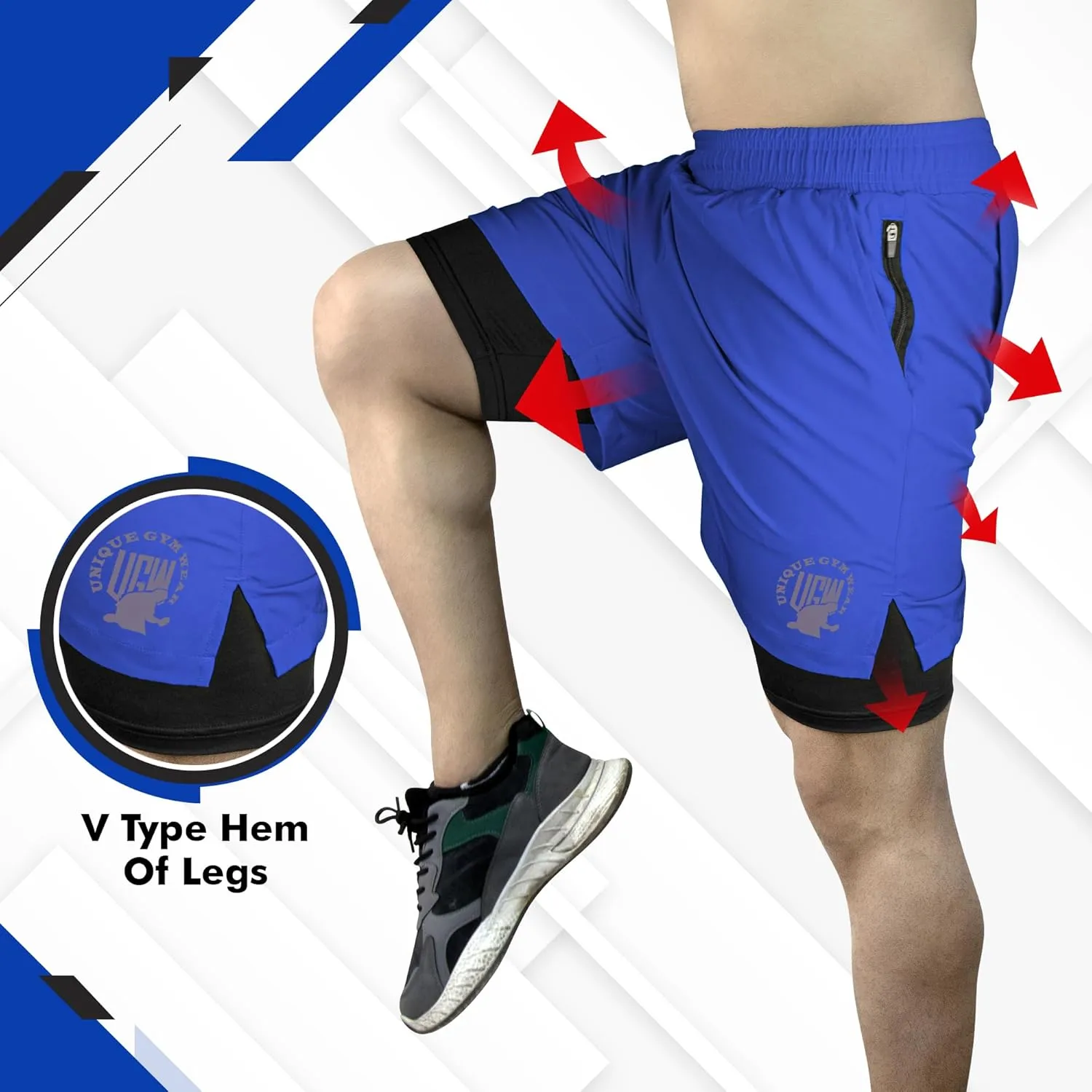 UGW Men’s 2-in-1 Quick Dry Athletic Running Shorts, Workout Shorts with Zip Pockets & Towel Loop, Gym Shorts 5" & 7" Inseam