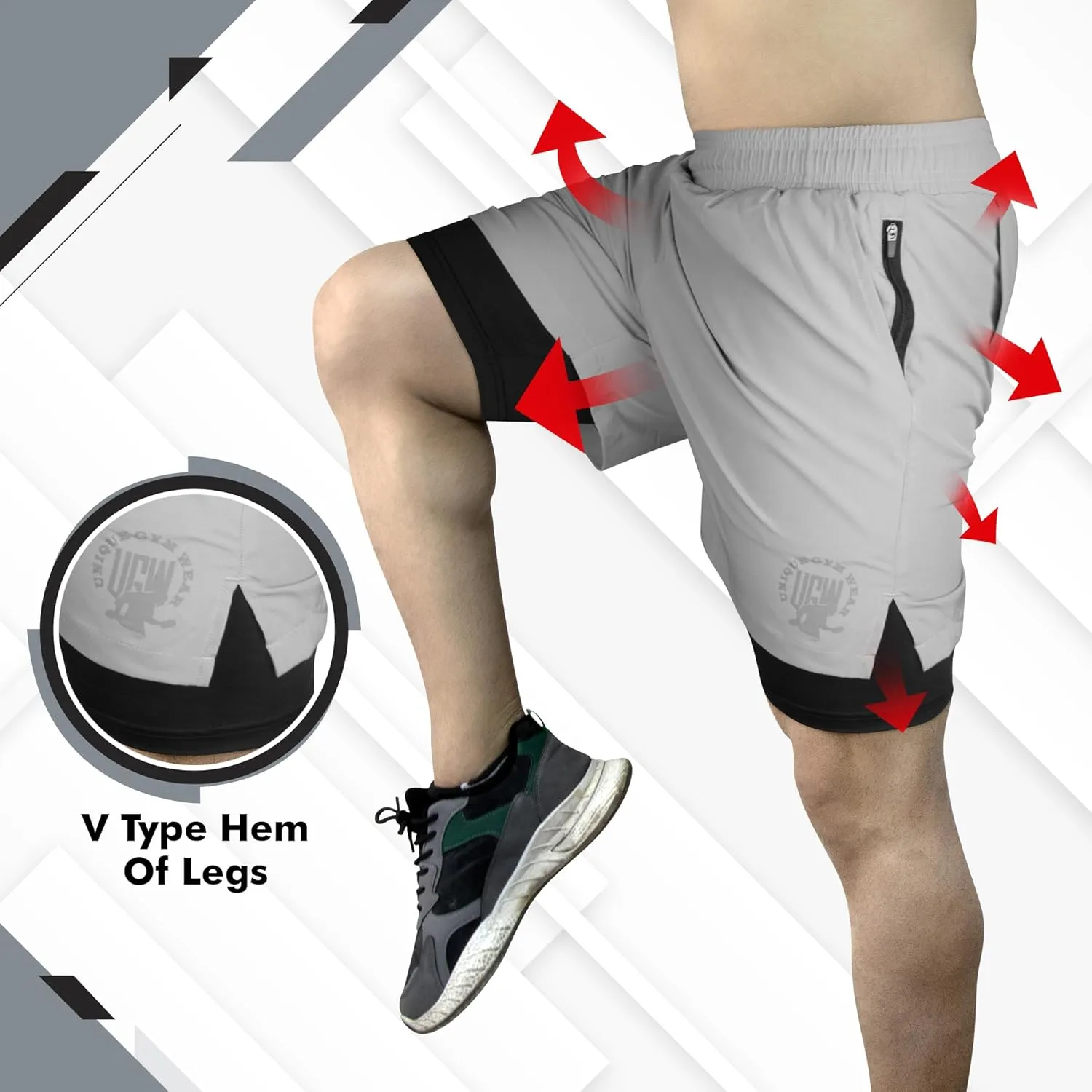 UGW Men’s 2-in-1 Quick Dry Athletic Running Shorts, Workout Shorts with Zip Pockets & Towel Loop, Gym Shorts 5" & 7" Inseam