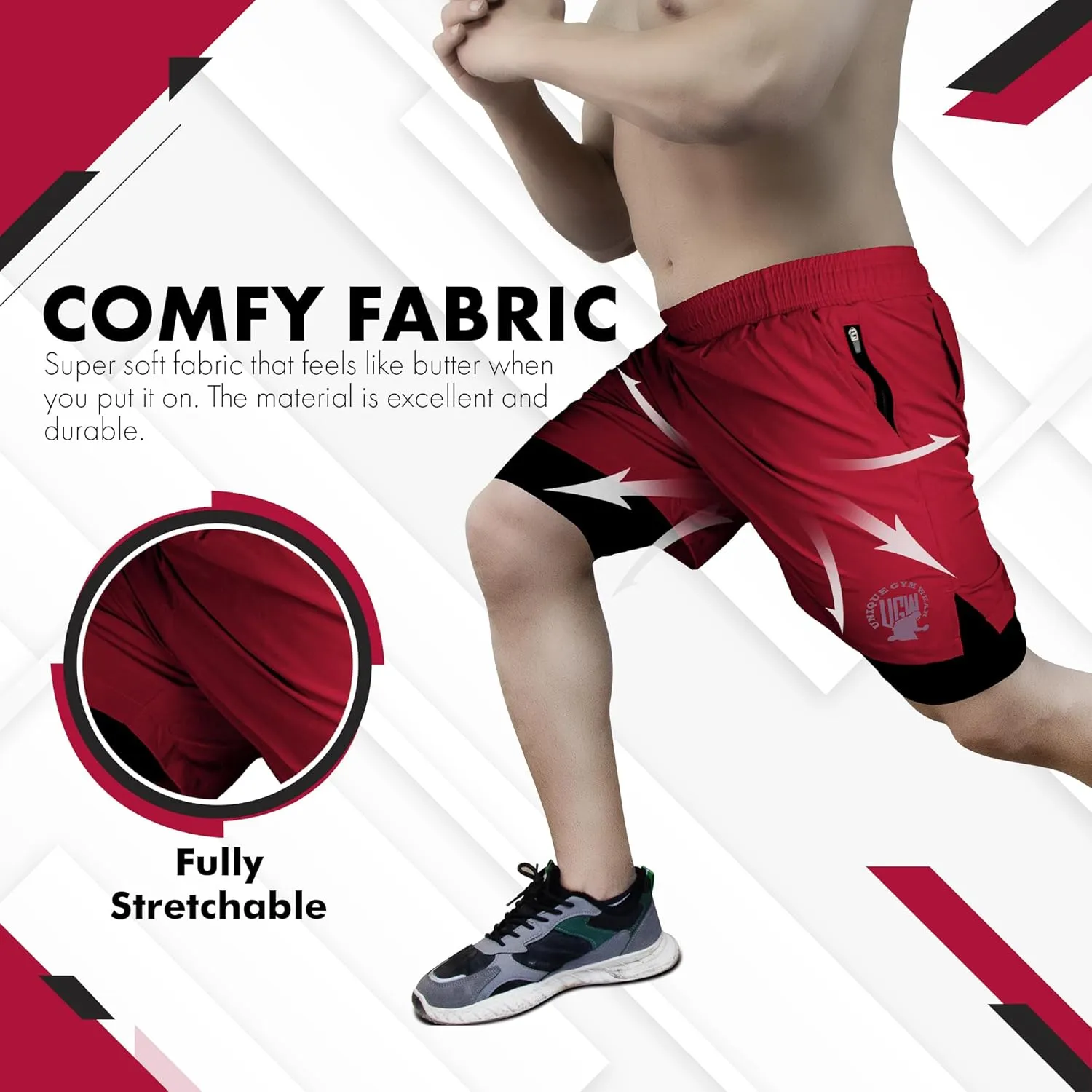 UGW Men’s 2-in-1 Quick Dry Athletic Running Shorts, Workout Shorts with Zip Pockets & Towel Loop, Gym Shorts 5" & 7" Inseam