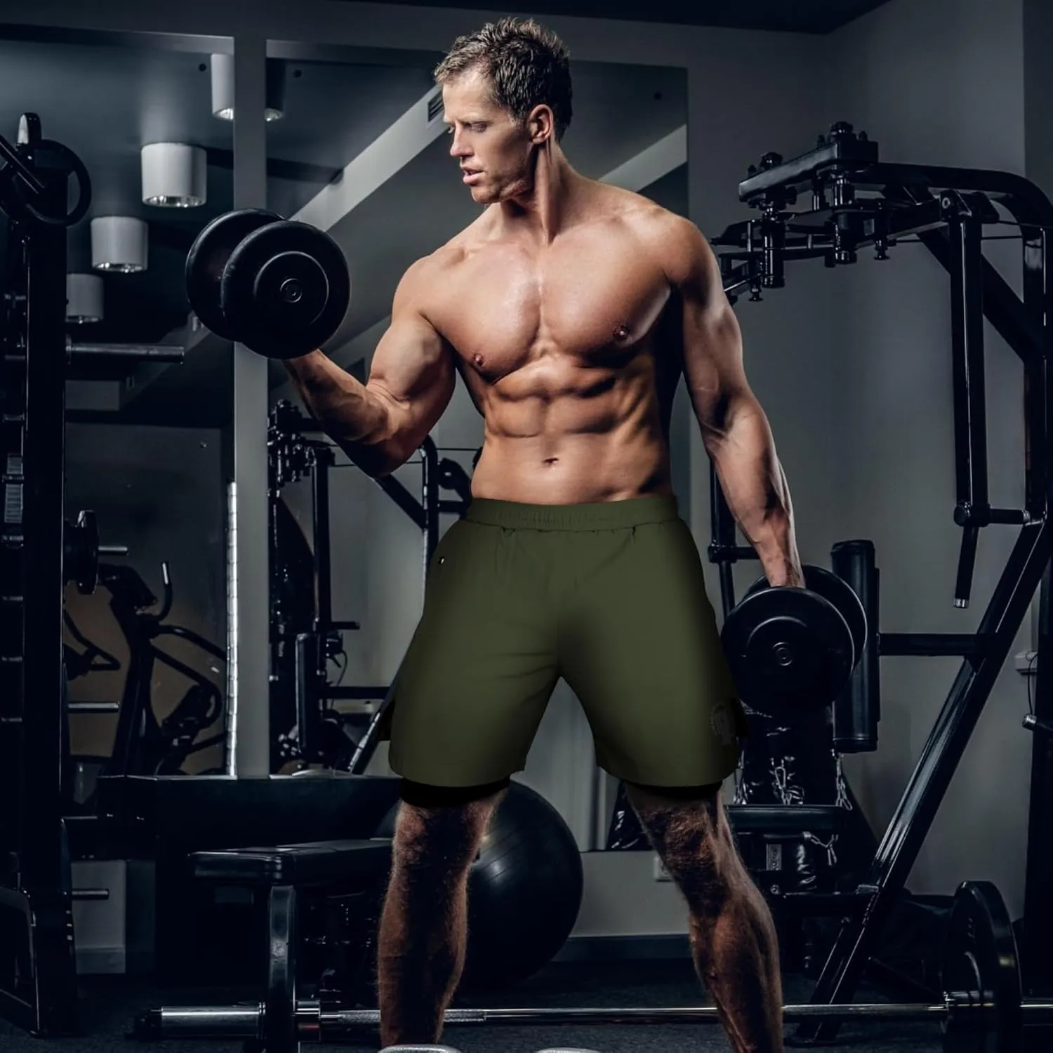 UGW Men’s 2-in-1 Quick Dry Athletic Running Shorts, Workout Shorts with Zip Pockets & Towel Loop, Gym Shorts 5" & 7" Inseam