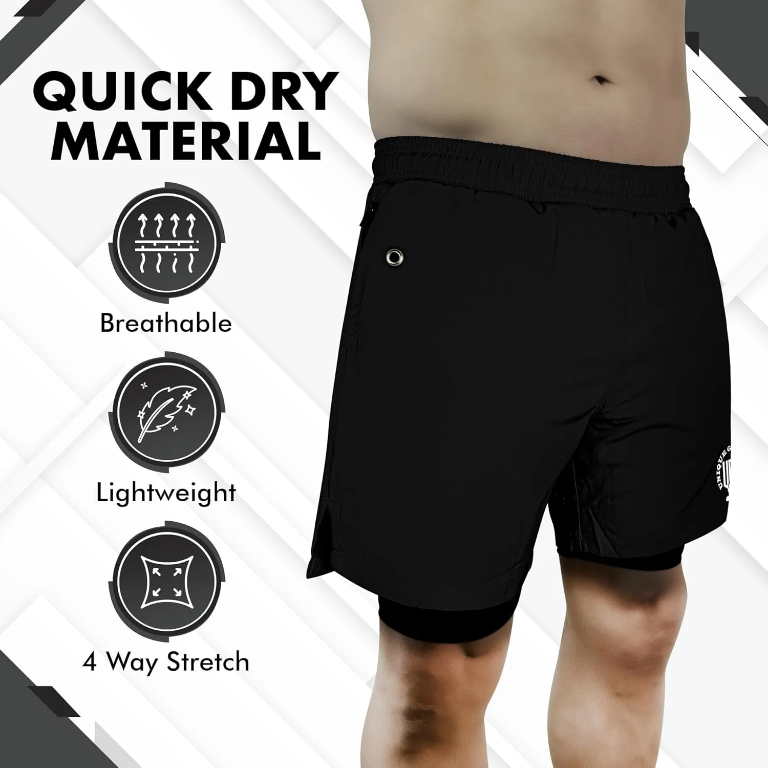 UGW Men’s 2-in-1 Quick Dry Athletic Running Shorts, Workout Shorts with Zip Pockets & Towel Loop, Gym Shorts 5" & 7" Inseam