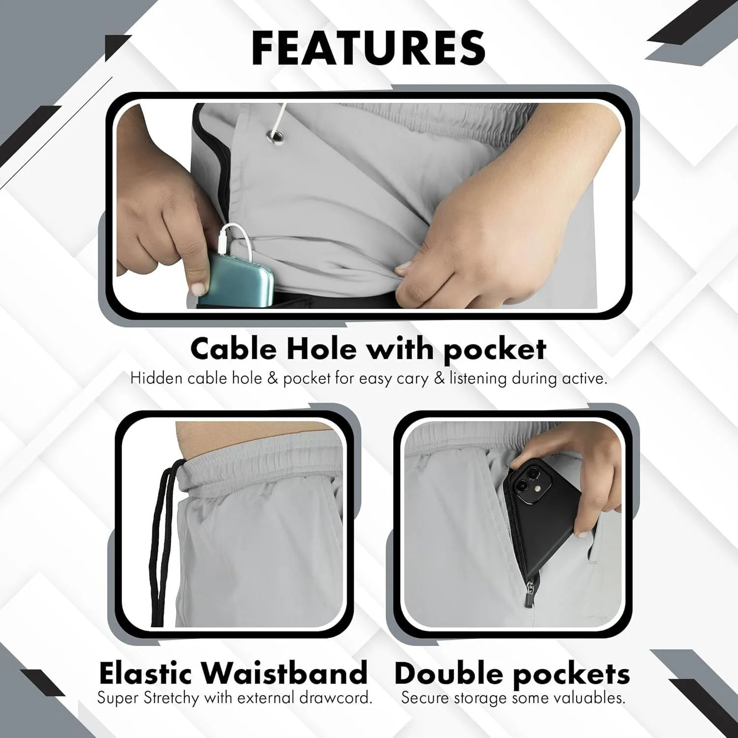 UGW Men’s 2-in-1 Quick Dry Athletic Running Shorts, Workout Shorts with Zip Pockets & Towel Loop, Gym Shorts 5" & 7" Inseam