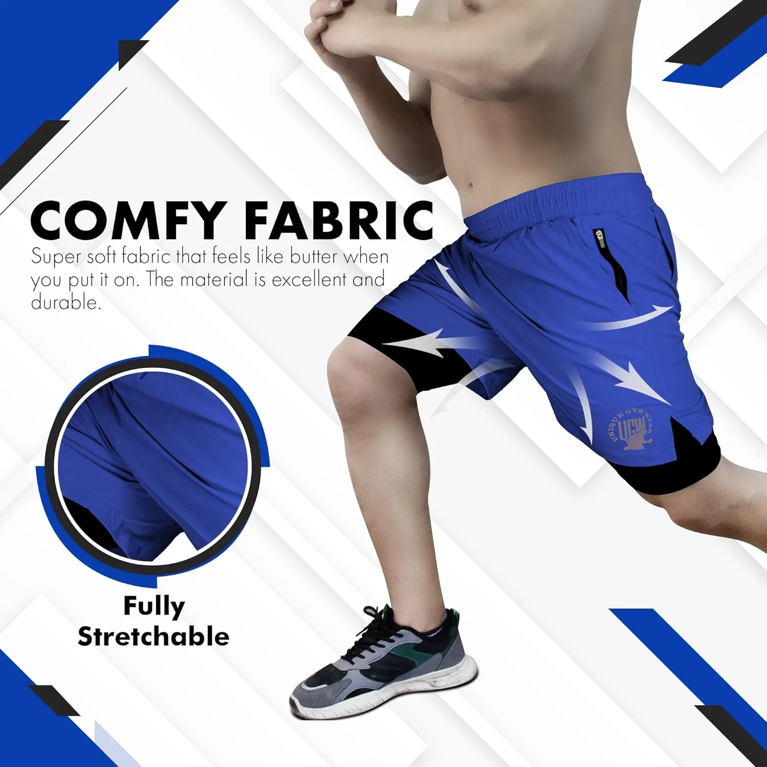 UGW Men’s 2-in-1 Quick Dry Athletic Running Shorts, Workout Shorts with Zip Pockets & Towel Loop, Gym Shorts 5" & 7" Inseam