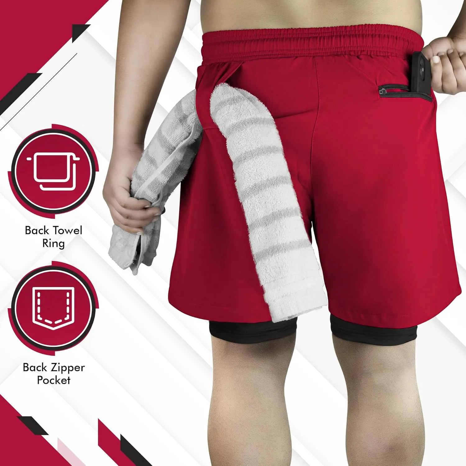 UGW Men’s 2-in-1 Quick Dry Athletic Running Shorts, Workout Shorts with Zip Pockets & Towel Loop, Gym Shorts 5" & 7" Inseam