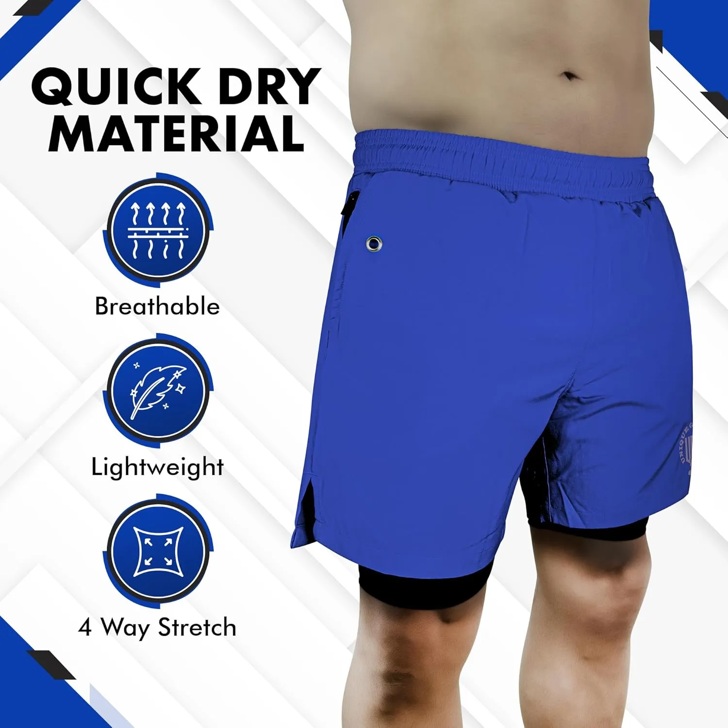 UGW Men’s 2-in-1 Quick Dry Athletic Running Shorts, Workout Shorts with Zip Pockets & Towel Loop, Gym Shorts 5" & 7" Inseam