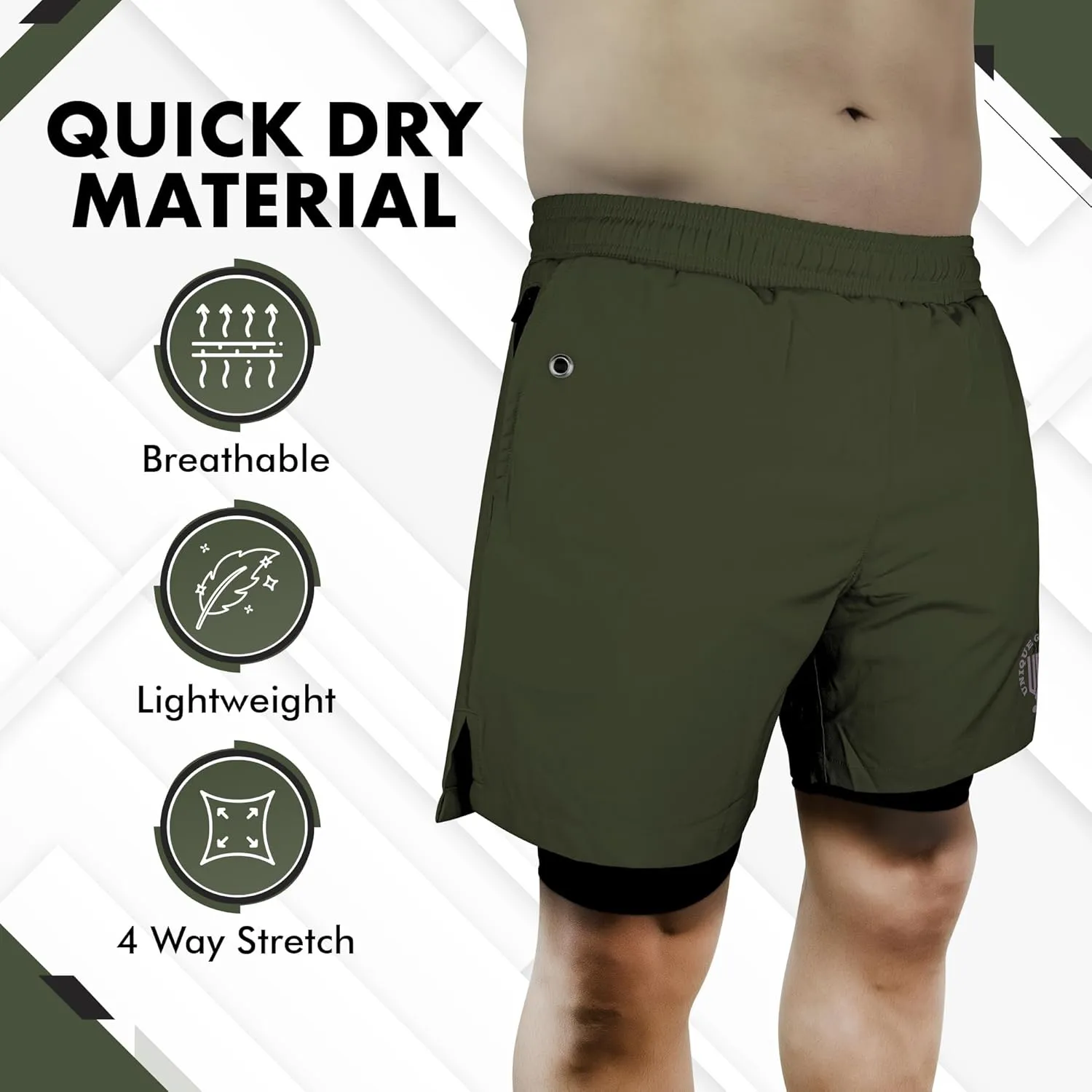 UGW Men’s 2-in-1 Quick Dry Athletic Running Shorts, Workout Shorts with Zip Pockets & Towel Loop, Gym Shorts 5" & 7" Inseam