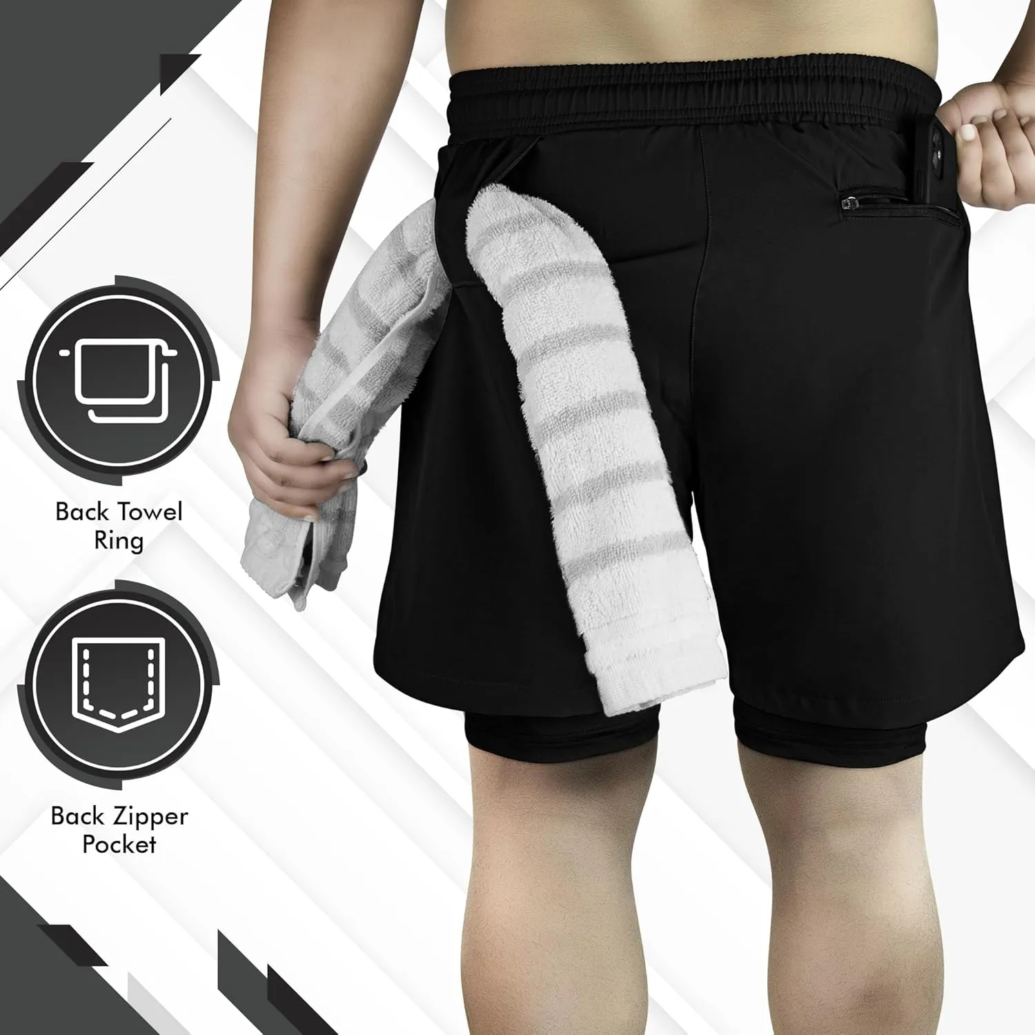 UGW Men’s 2-in-1 Quick Dry Athletic Running Shorts, Workout Shorts with Zip Pockets & Towel Loop, Gym Shorts 5" & 7" Inseam