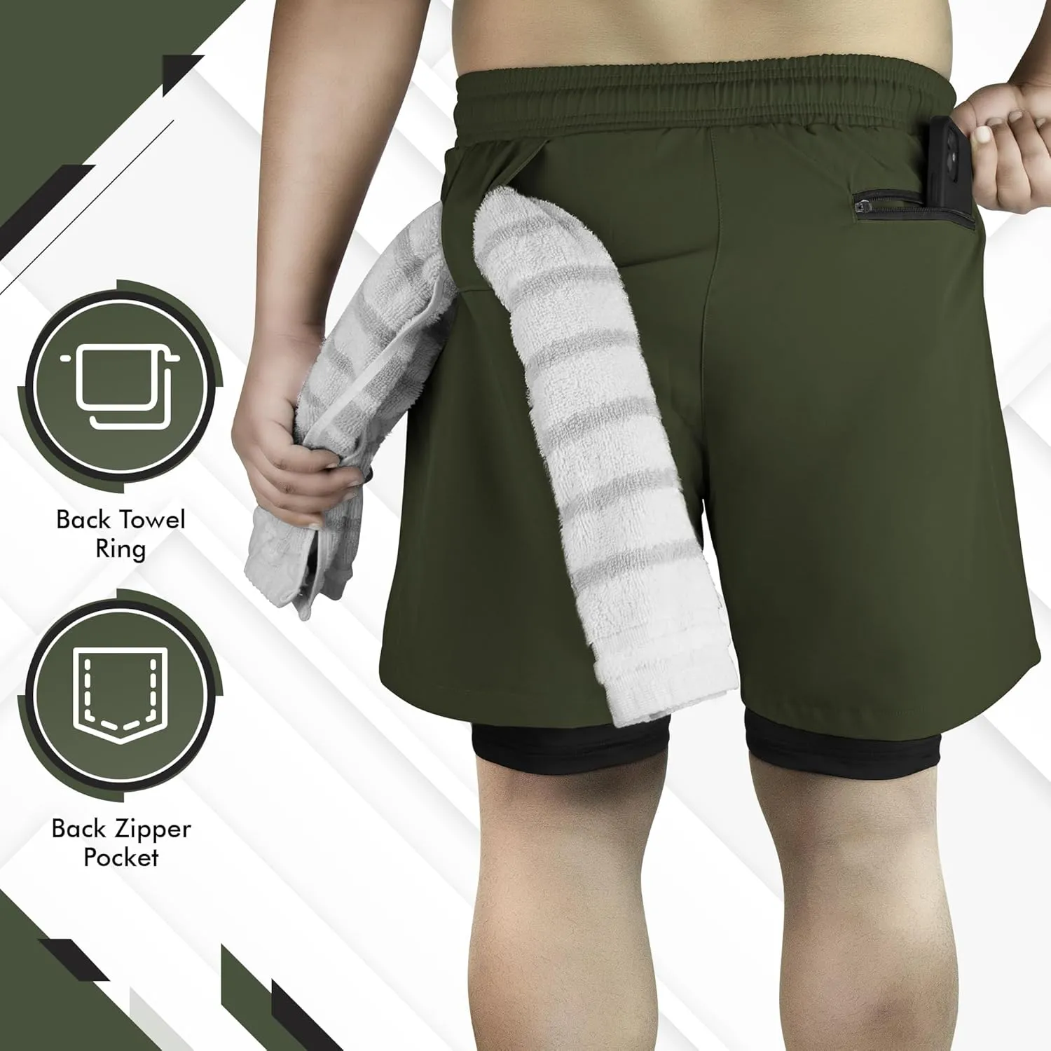 UGW Men’s 2-in-1 Quick Dry Athletic Running Shorts, Workout Shorts with Zip Pockets & Towel Loop, Gym Shorts 5" & 7" Inseam