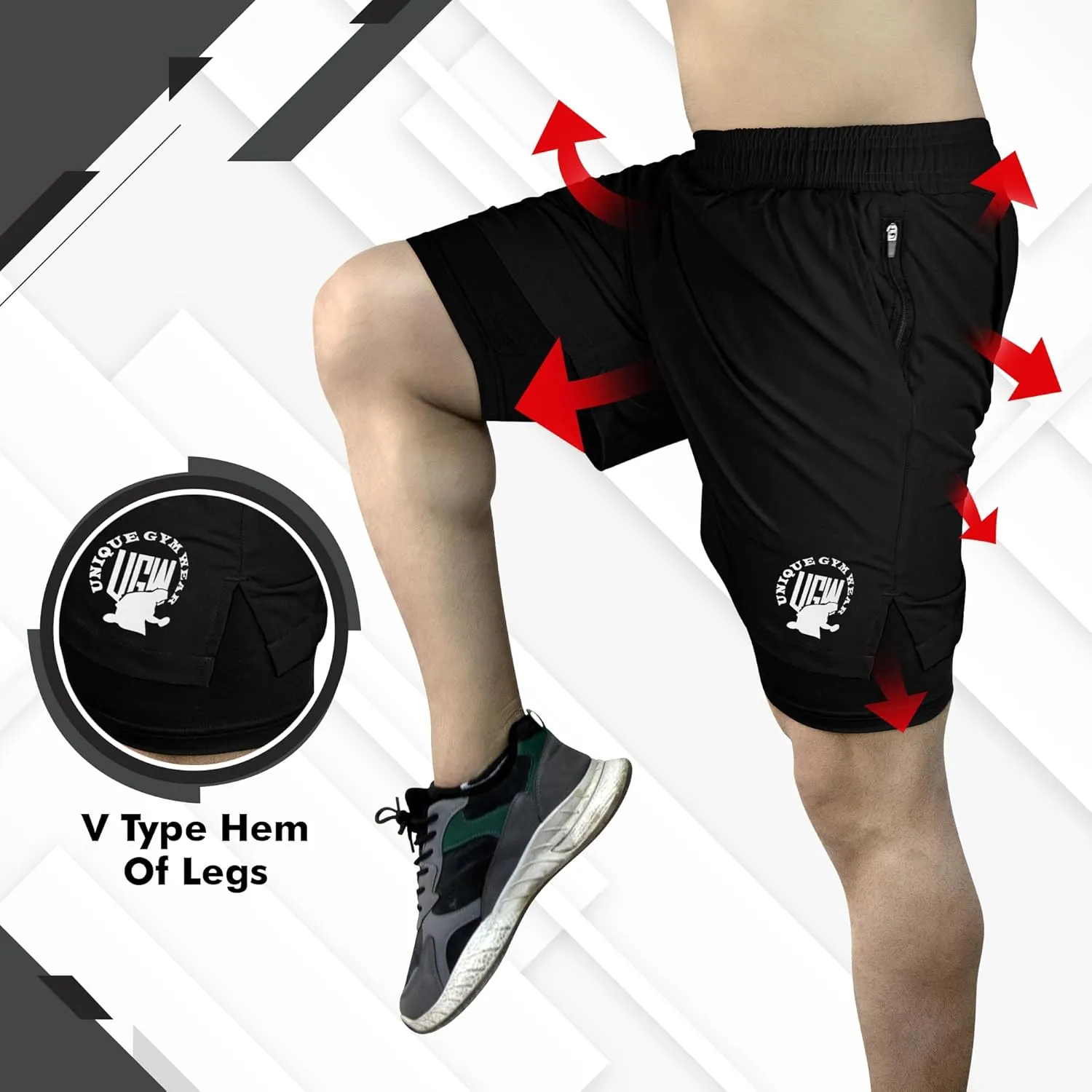 UGW Men’s 2-in-1 Quick Dry Athletic Running Shorts, Workout Shorts with Zip Pockets & Towel Loop, Gym Shorts 5" & 7" Inseam