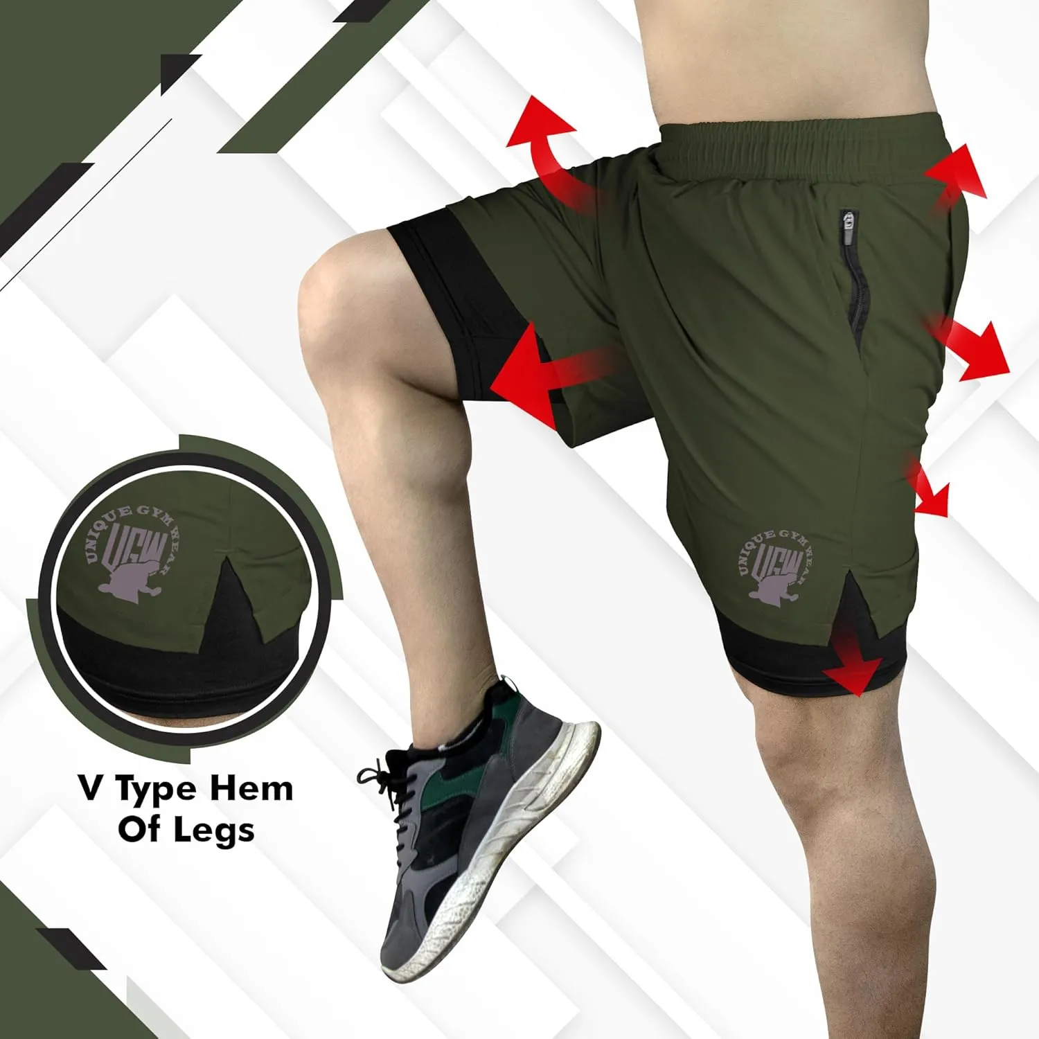 UGW Men’s 2-in-1 Quick Dry Athletic Running Shorts, Workout Shorts with Zip Pockets & Towel Loop, Gym Shorts 5" & 7" Inseam