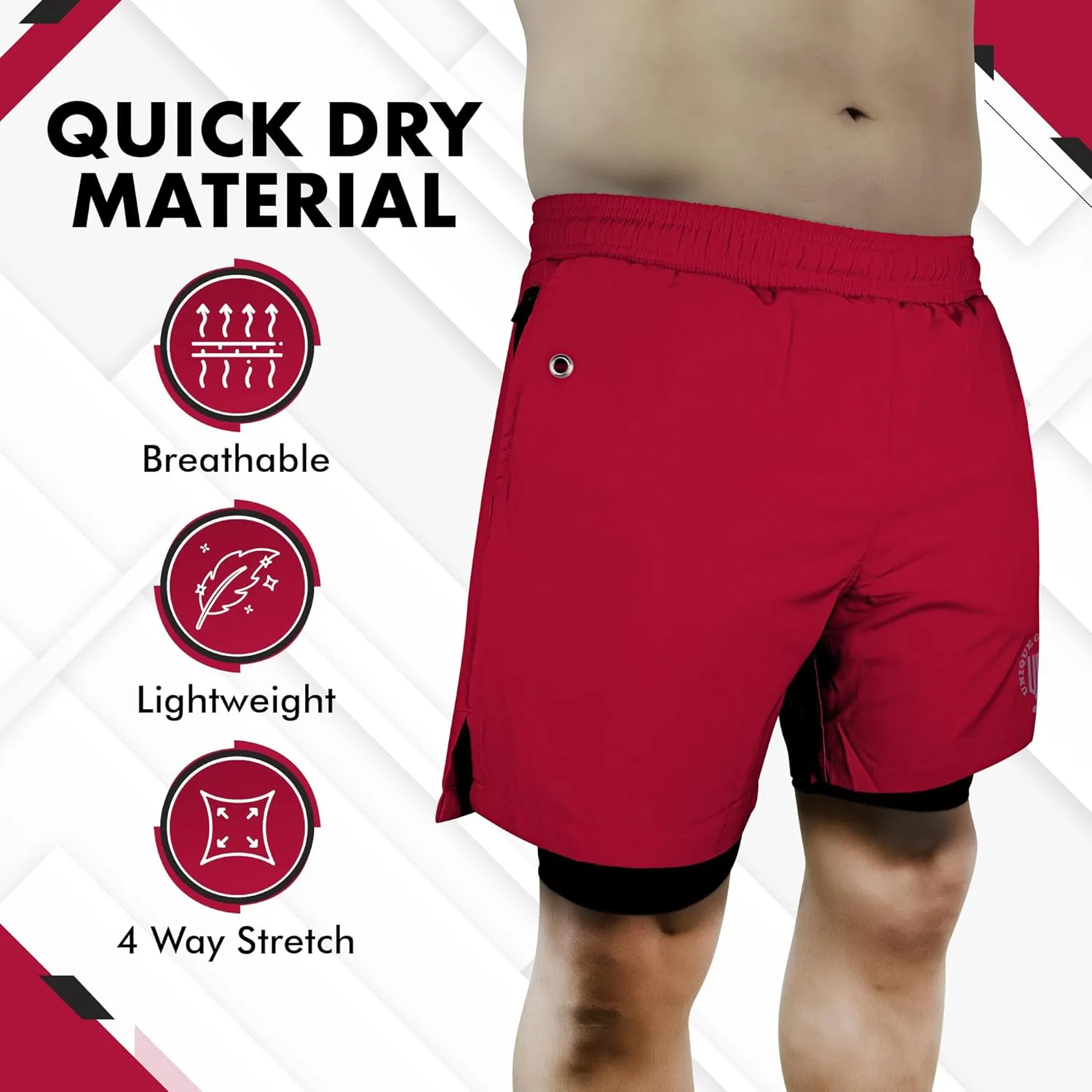 UGW Men’s 2-in-1 Quick Dry Athletic Running Shorts, Workout Shorts with Zip Pockets & Towel Loop, Gym Shorts 5" & 7" Inseam