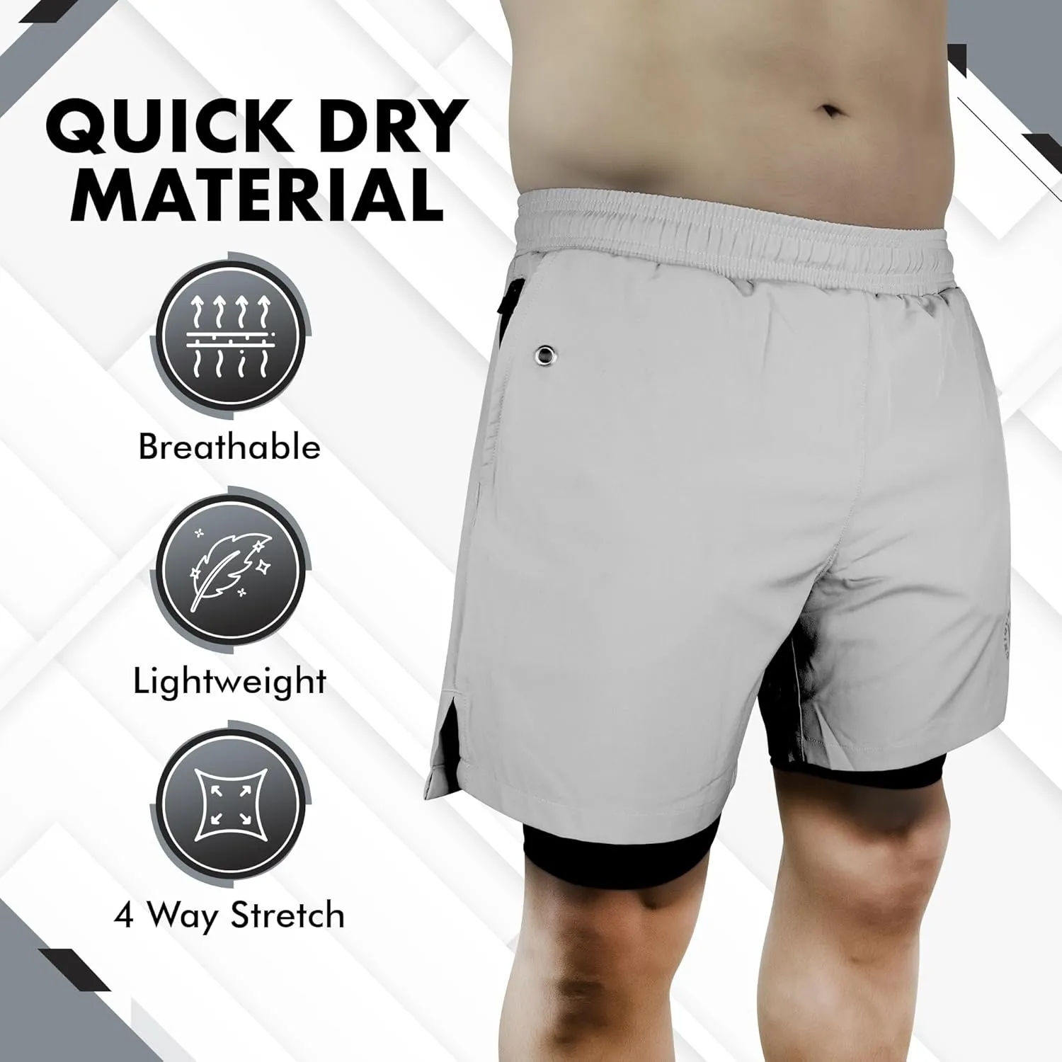 UGW Men’s 2-in-1 Quick Dry Athletic Running Shorts, Workout Shorts with Zip Pockets & Towel Loop, Gym Shorts 5" & 7" Inseam
