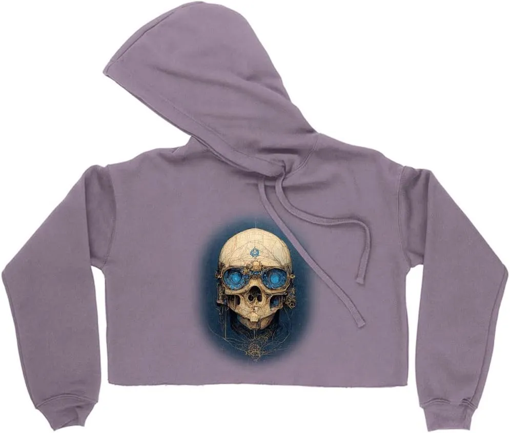 Vector Abstract Skull Graphic Women's Cropped Fleece Hoodie - Vintage Style Cropped Hoodie for Women