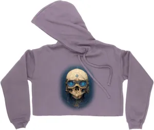 Vector Abstract Skull Graphic Women's Cropped Fleece Hoodie - Vintage Style Cropped Hoodie for Women