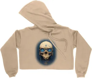 Vector Abstract Skull Graphic Women's Cropped Fleece Hoodie - Vintage Style Cropped Hoodie for Women