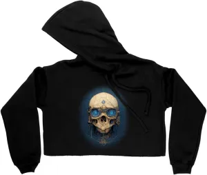 Vector Abstract Skull Graphic Women's Cropped Fleece Hoodie - Vintage Style Cropped Hoodie for Women