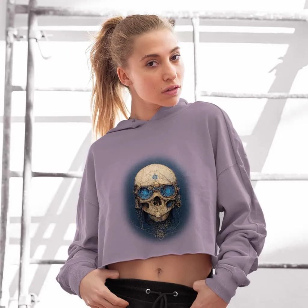 Vector Abstract Skull Graphic Women's Cropped Fleece Hoodie - Vintage Style Cropped Hoodie for Women