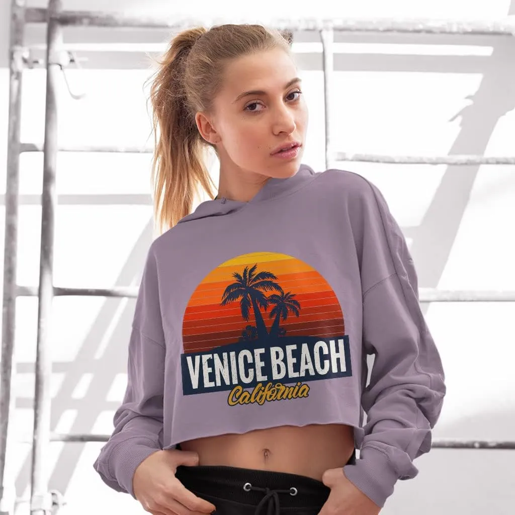 Venice Beach Women's Cropped Fleece Hoodie - California Cropped Hoodie for Women - Art Hooded Sweatshirt
