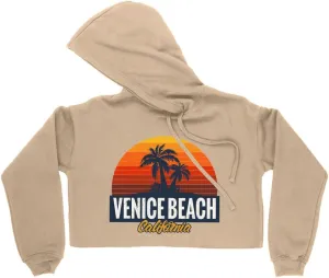 Venice Beach Women's Cropped Fleece Hoodie - California Cropped Hoodie for Women - Art Hooded Sweatshirt