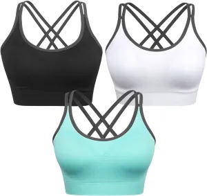 VEQKING Strappy Womens Sports Bra Cross Back for Running Removable Padded Workout Yoga Bras Pack Gifts