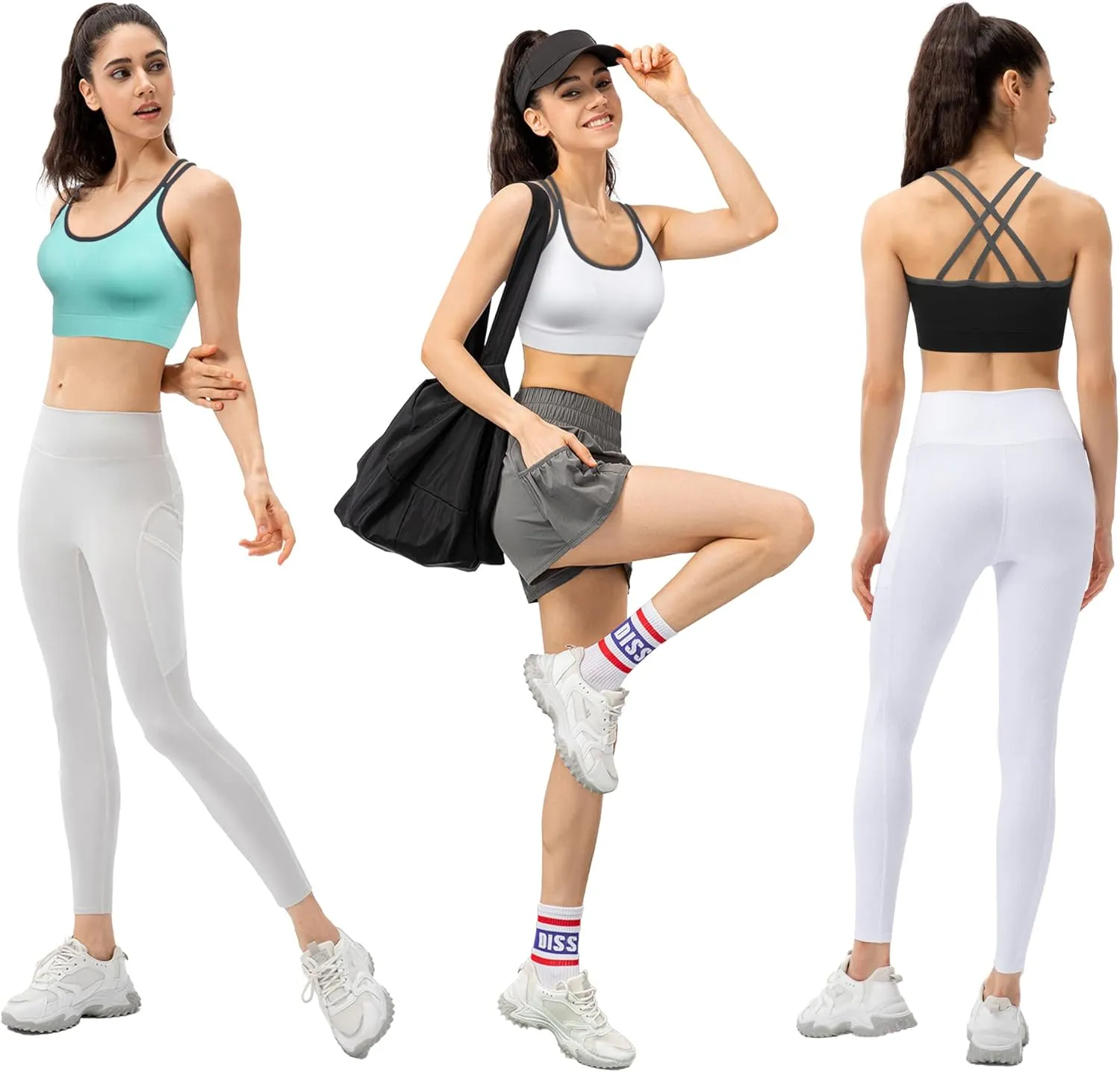 VEQKING Strappy Womens Sports Bra Cross Back for Running Removable Padded Workout Yoga Bras Pack Gifts