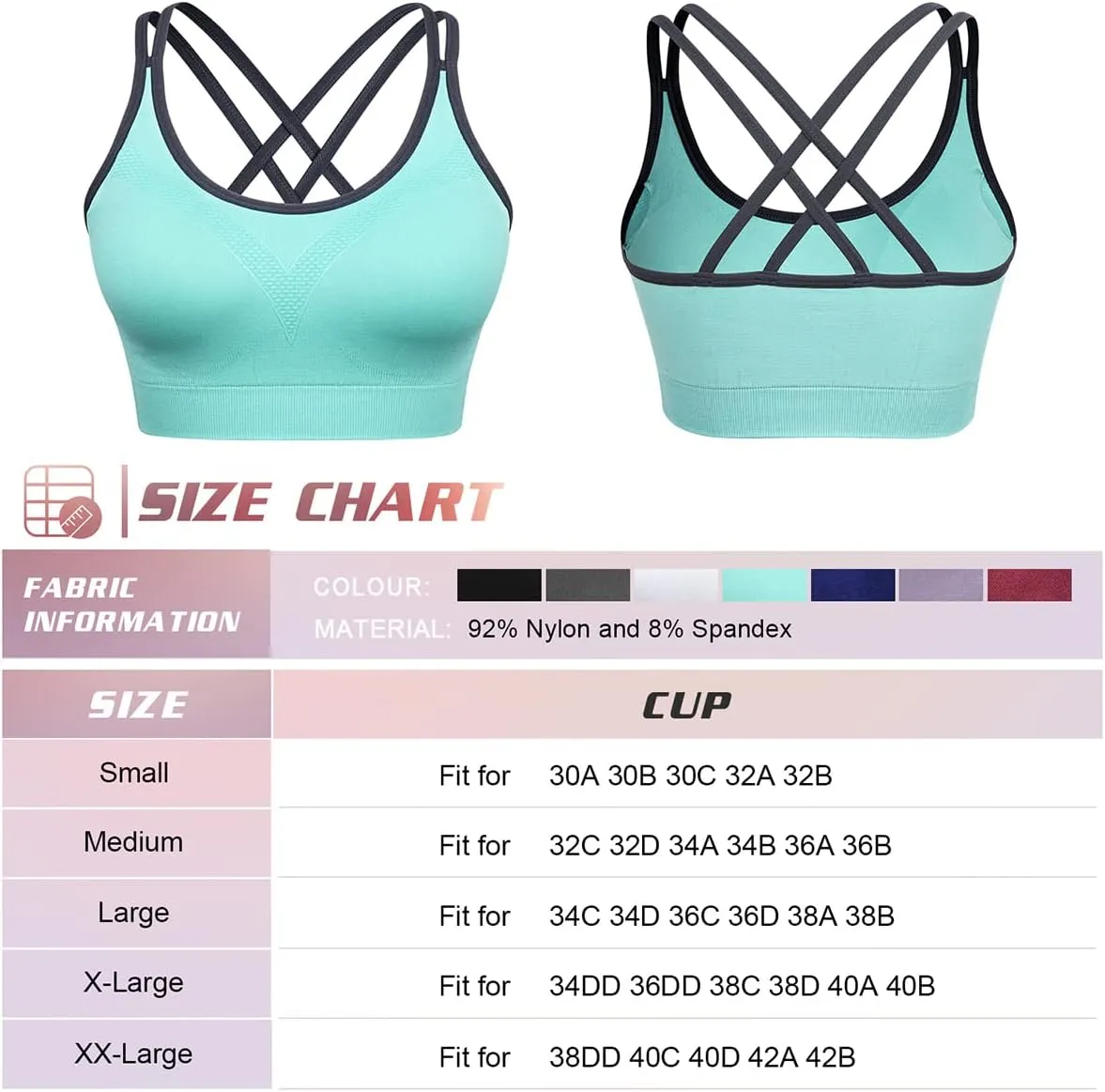 VEQKING Strappy Womens Sports Bra Cross Back for Running Removable Padded Workout Yoga Bras Pack Gifts