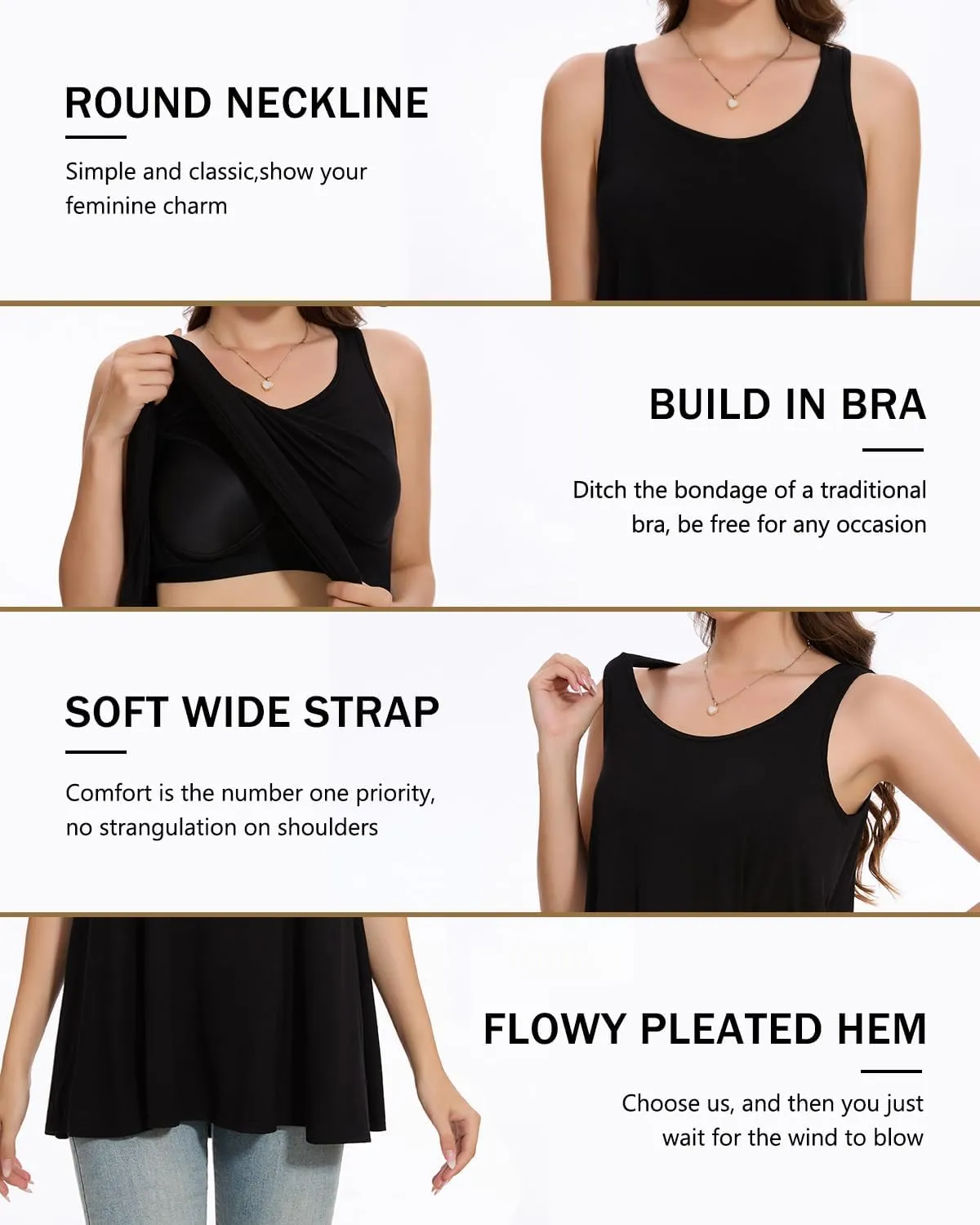 Vislivin Tank Top for Women with Built in Bra Loose Fit Tanks Flowy Plead Camisole for Workout Travel
