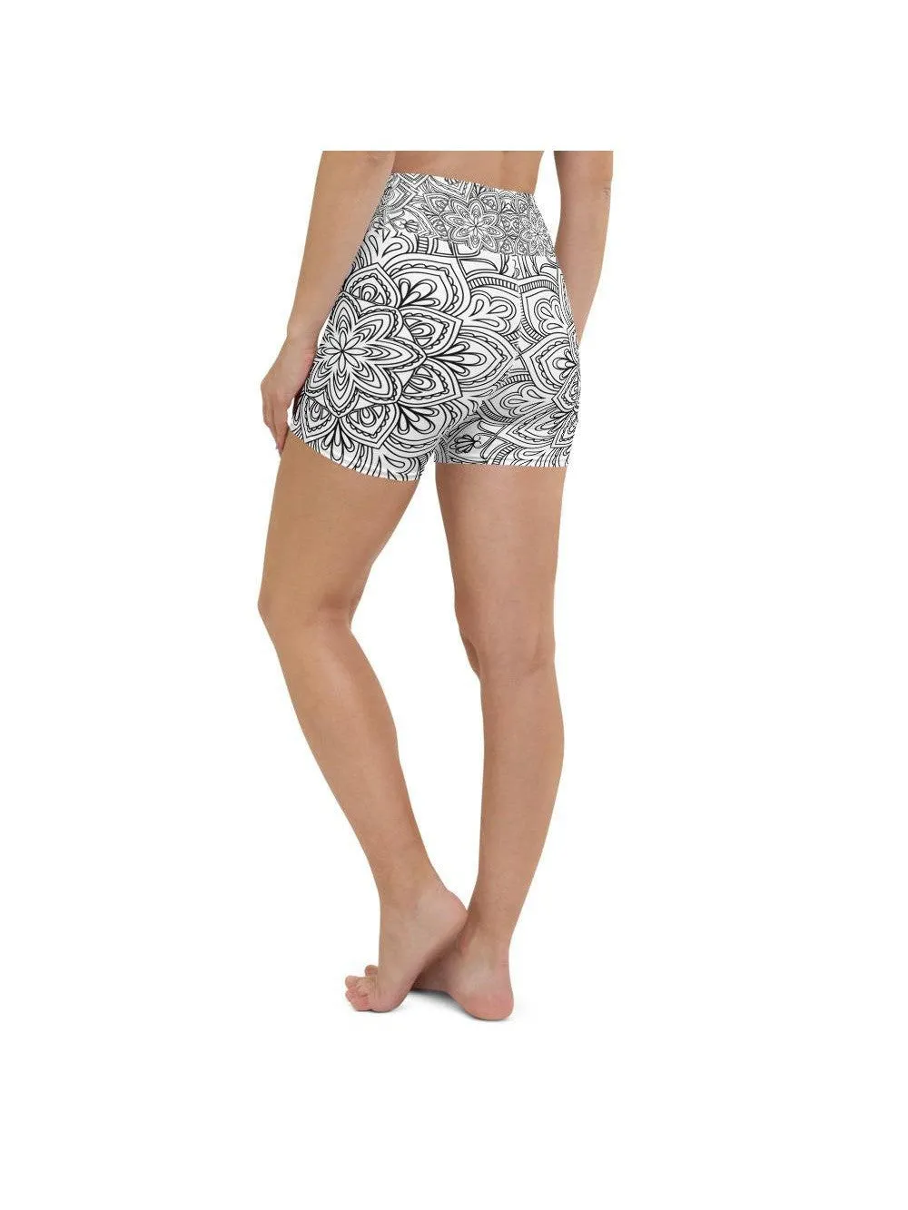 White & Black Mandala Yoga Shorts
