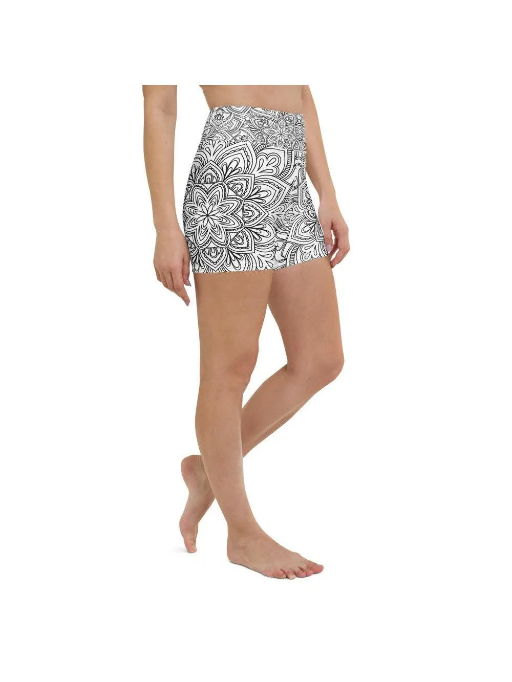 White & Black Mandala Yoga Shorts