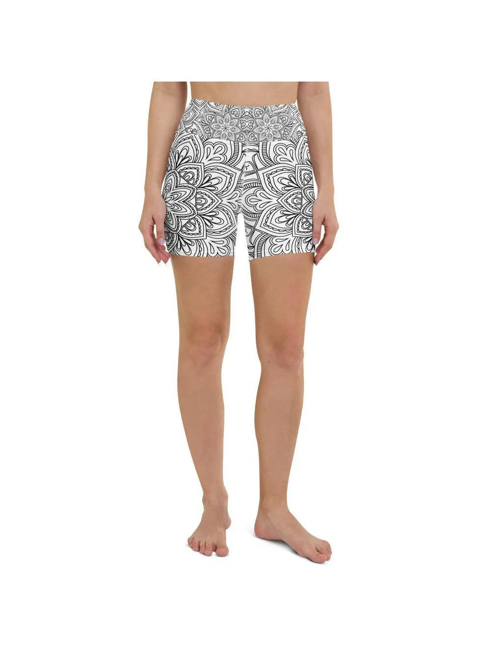 White & Black Mandala Yoga Shorts