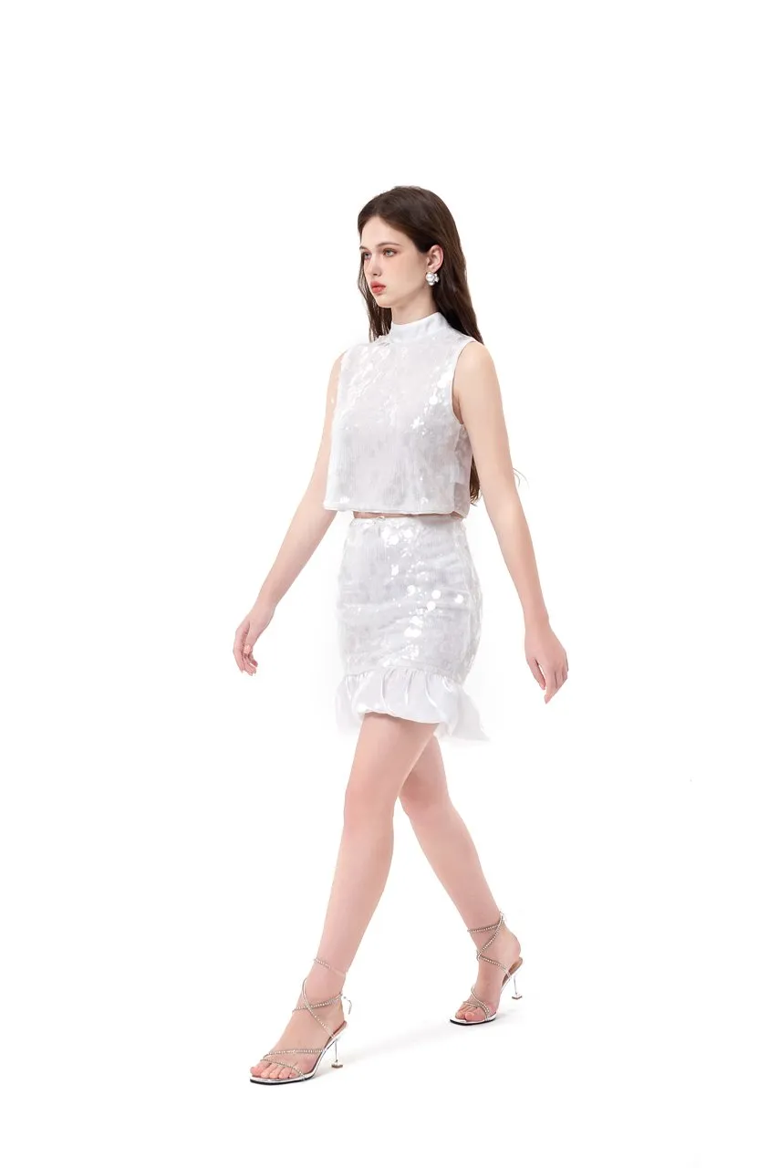 White Sheer Toggle Sleeveless Bow Top