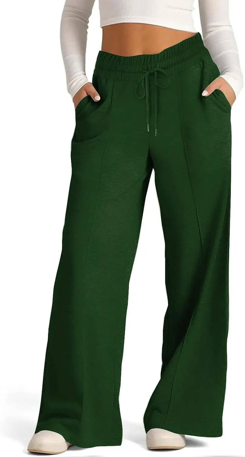 Wide Leg Sweatpants Women 2025 Baggy Drawstring Elastic Waist Straight Trousers Oversized Lounge Joggers Pants Pocket