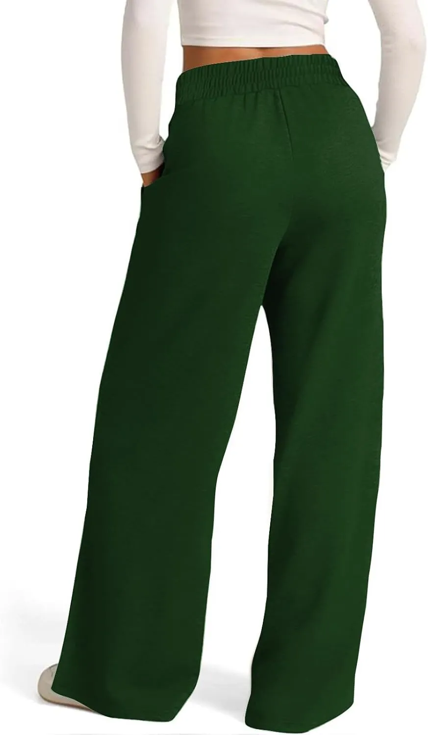 Wide Leg Sweatpants Women 2025 Baggy Drawstring Elastic Waist Straight Trousers Oversized Lounge Joggers Pants Pocket