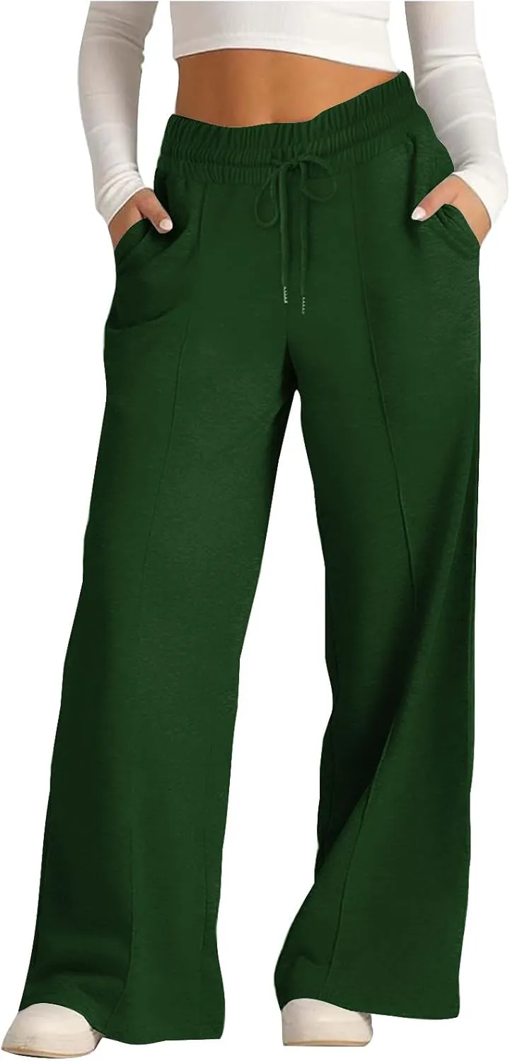 Wide Leg Sweatpants Women 2025 Baggy Drawstring Elastic Waist Straight Trousers Oversized Lounge Joggers Pants Pocket