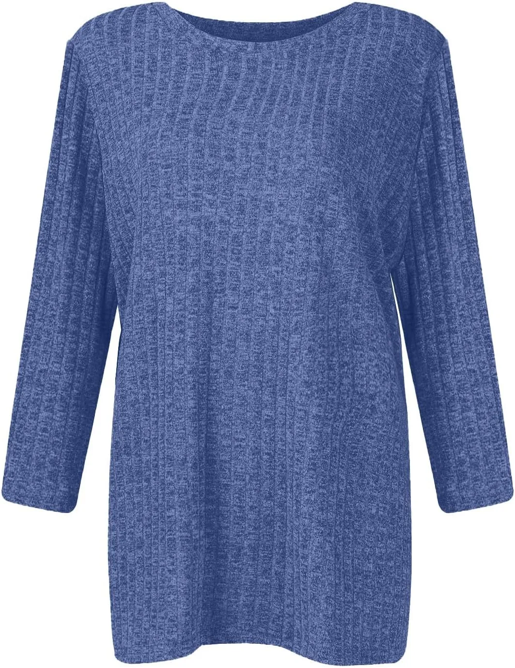 Winter 3/4 Length Sleeve T Shirts Loose Fit Ribbed Knit Cozy Sweaters Plus Size Sweatshirts