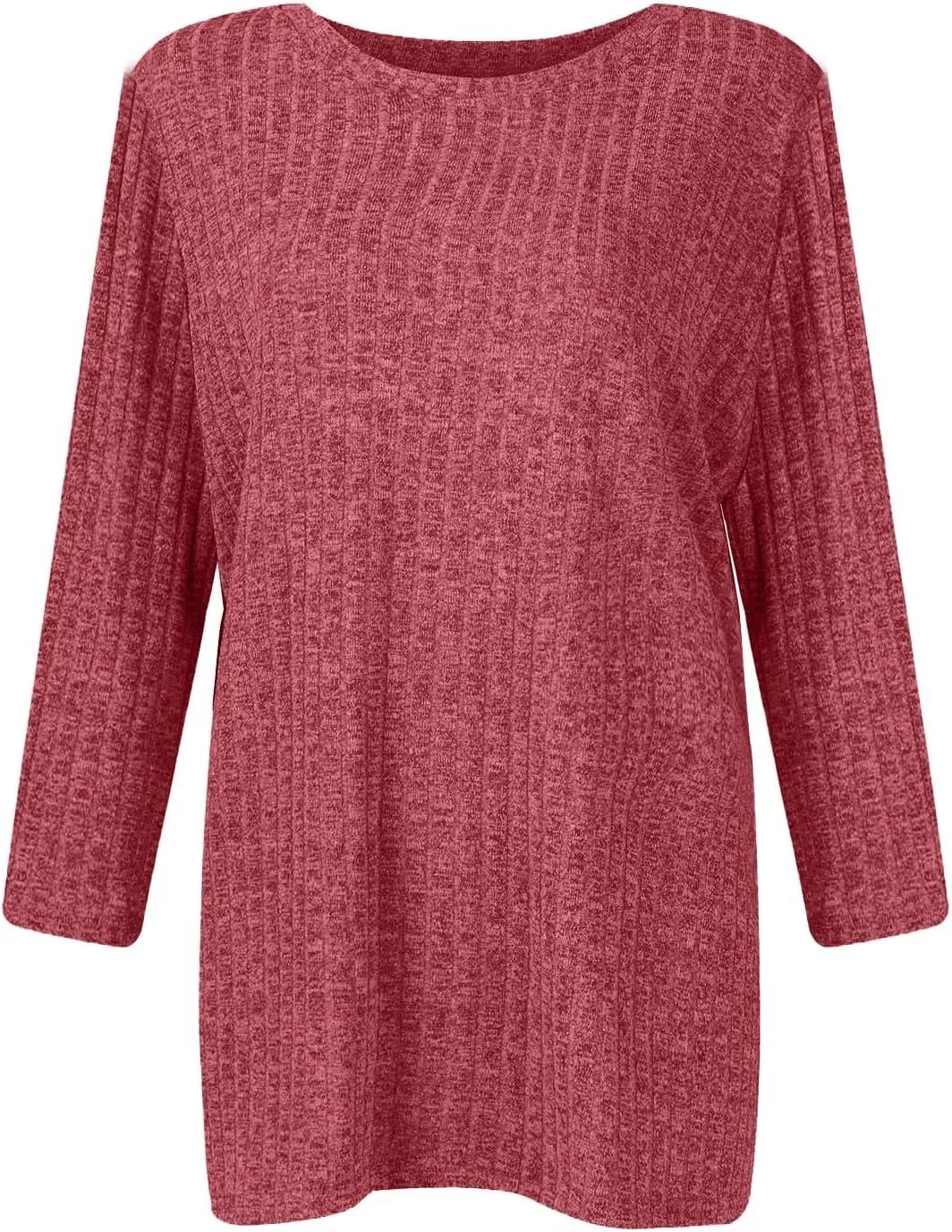 Winter 3/4 Length Sleeve T Shirts Loose Fit Ribbed Knit Cozy Sweaters Plus Size Sweatshirts