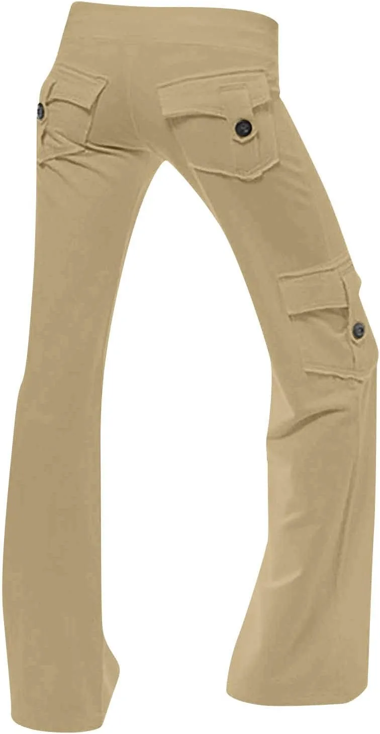 Women Cargo Pants 2025 Bootcut Yoga Pant Stretchy Trousers Wide Leg Workout Baggy Sweatpants with Pockets Trendy