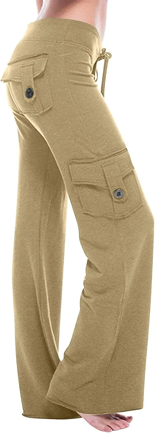 Women Cargo Pants 2025 Bootcut Yoga Pant Stretchy Trousers Wide Leg Workout Baggy Sweatpants with Pockets Trendy