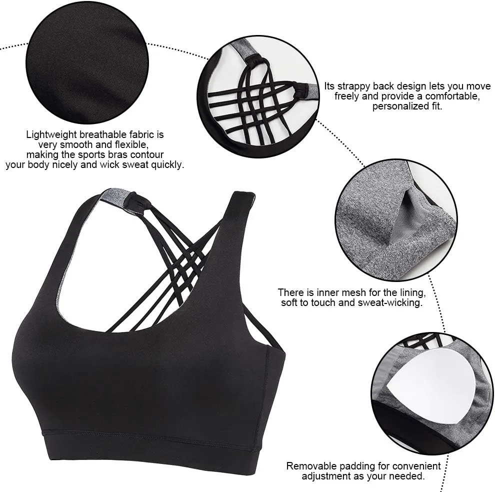 Women High Impact Sports Bra Criss Cross Back Padded Bra Workout Fitness Sports Yoga Bras